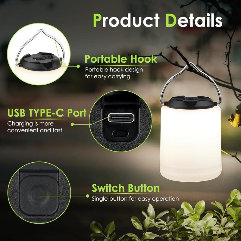 BOBKID LED Camping Lantern, Rechargeable Camping Light, 4 Modes Outdoor Flashlights Lanterns with 1000LM, Water Resistant Portable Emergency Camp Light for Hurricane Hiking Survival Kits - Black - Image 2